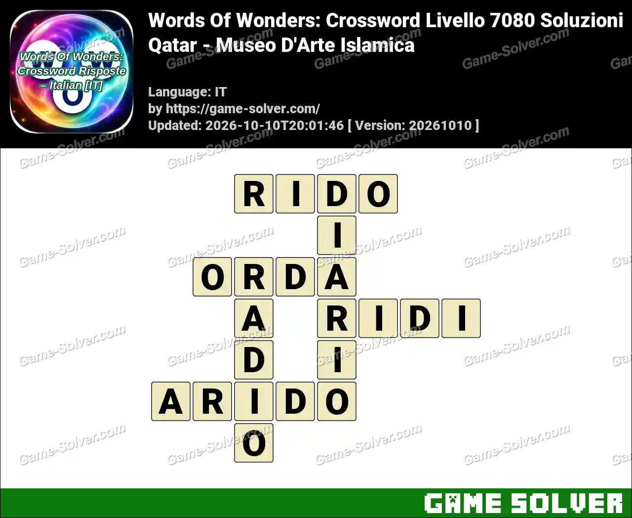 Words Of Wonders: Crossword Livello 7080 Soluzioni – Qatar – Museo D’Arte Islamica